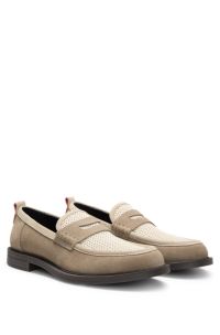 Suede loafers with textured vamp, Light Beige