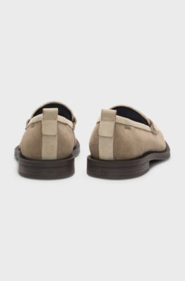 Mocassins en cuir su&eacute;d&eacute; &agrave; empeigne textur&eacute;e, Beige clair