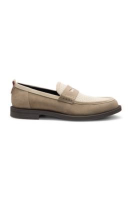 Suede loafers with textured vamp, Light Beige