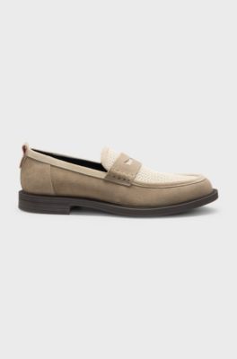 Suede loafers with textured vamp, Light Beige