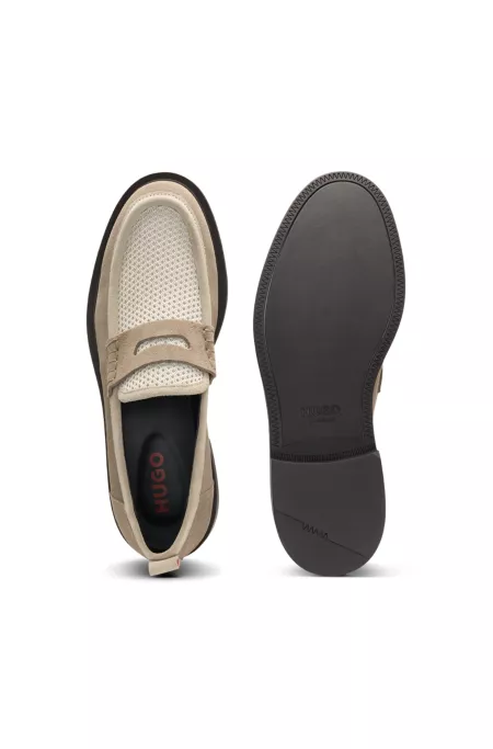 Suede loafers with textured vamp