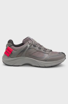 Sneakers in materiali misti con etichetta con logo laterale, Grigio scuro