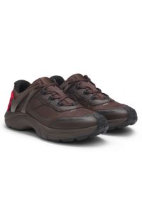 Mixed-material trainers with logo flag, Dark Brown