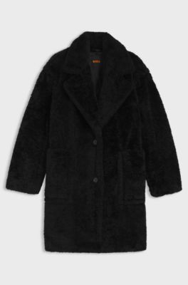 Cappotto in peluche con colletto regolabile, Nero