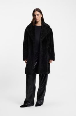Cappotto in peluche con colletto regolabile, Nero