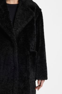 Cappotto in peluche con colletto regolabile, Nero