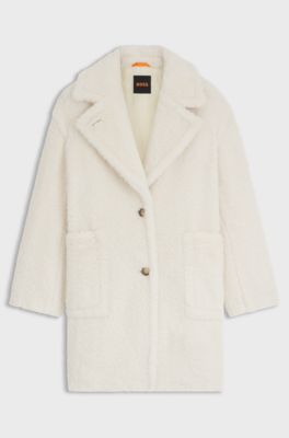 Cappotto in peluche con colletto regolabile, Bianco