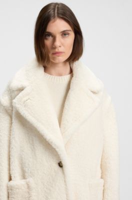 Cappotto in peluche con colletto regolabile, Bianco