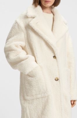 Teddy mantel met verstelbare kraag, Wit