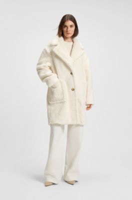 Cappotto in peluche con colletto regolabile, Bianco