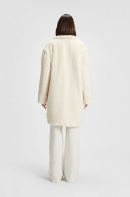 Cappotto in peluche con colletto regolabile, Bianco