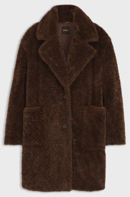 Abrigo de peluche con cuello ajustable, Marr&oacute;n oscuro