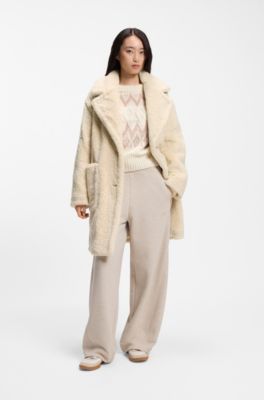 Teddy coat with adjustable collar, Light Beige