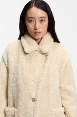 Teddy coat with adjustable collar, Light Beige