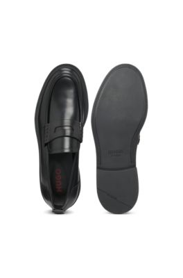 Leather loafers with penny trim, Black