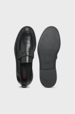 Leather loafers with penny trim, Black