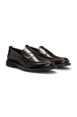 Leather loafers with penny trim, Dark Brown