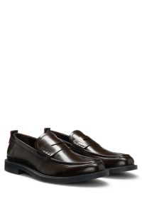 Leather loafers with penny trim, Dark Brown