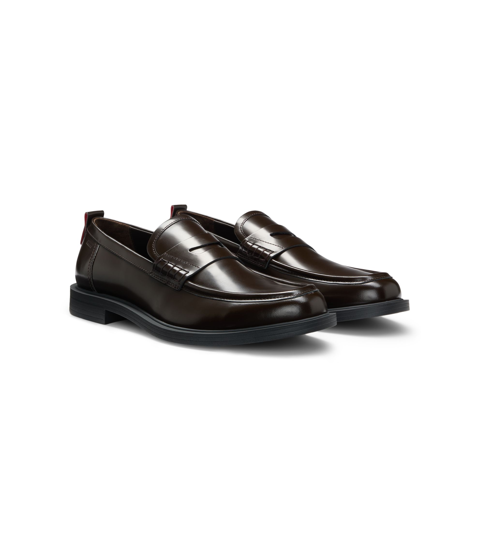 Hugo Boss Dark Brown Leather Penny Loafers with White Lug Sole BOSS - Leather loafers with plain penny trim - Dark Brown main image 3