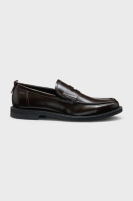 Leather loafers with penny trim, Dark Brown
