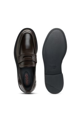 Leather loafers with penny trim, Dark Brown