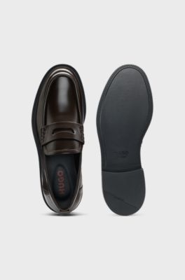 Leather loafers with penny trim, Dark Brown