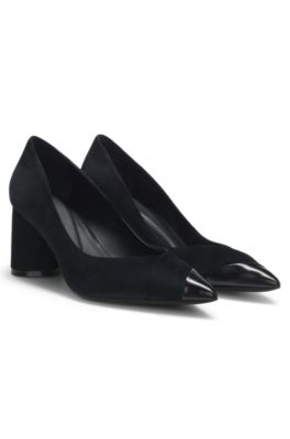 Suede pumps with leather toe, Black