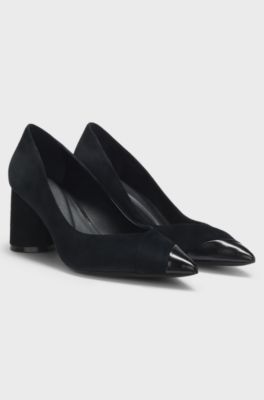 Suede pumps with leather toe, Black