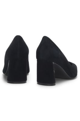 Suede pumps with leather toe, Black