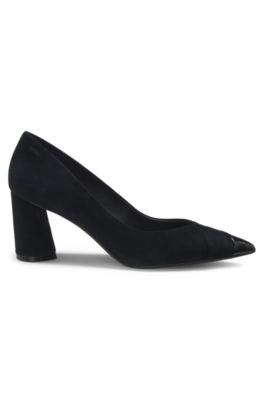 Suede pumps with leather toe, Black