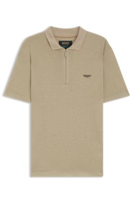 BOSS x ASTON MARTIN polo shirt with nubuck logo, Beige