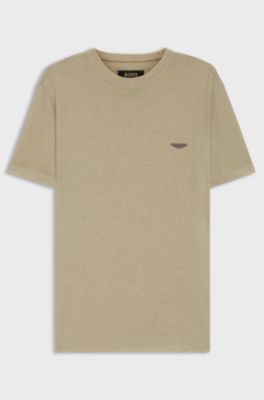 BOSS x ASTON MARTIN T-shirt with nubuck logo, Beige