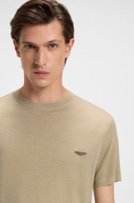 BOSS x ASTON MARTIN T-shirt with nubuck logo, Beige
