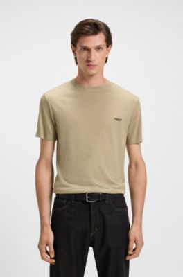 BOSS x ASTON MARTIN T-shirt with nubuck logo, Beige