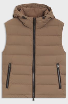 Gilet idrorepellente con cappuccio e imbottitura di piume, Marrone chiaro