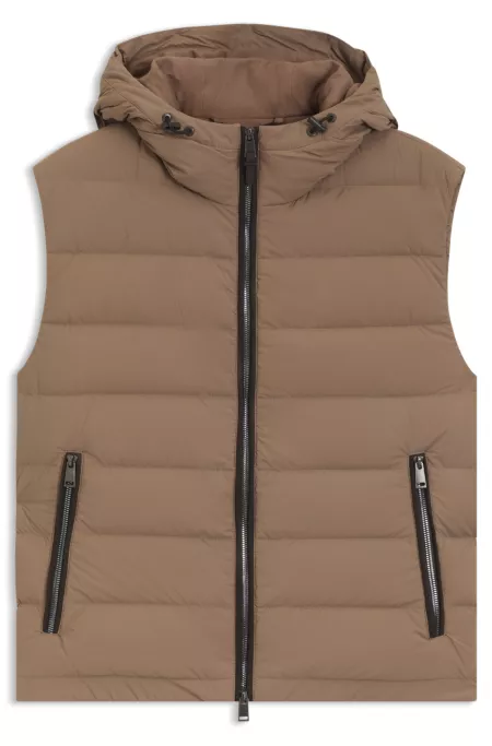Water-repellent hooded gilet with down filling