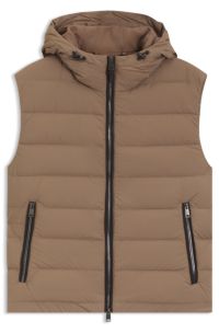Water-repellent hooded gilet with down filling, Light Brown
