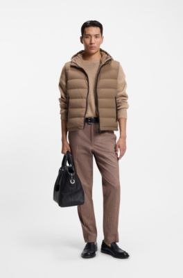 Gilet idrorepellente con cappuccio e imbottitura di piume, Marrone chiaro