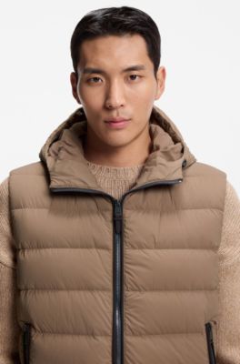 Gilet idrorepellente con cappuccio e imbottitura di piume, Marrone chiaro