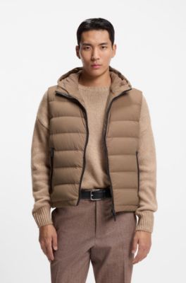 Gilet idrorepellente con cappuccio e imbottitura di piume, Marrone chiaro