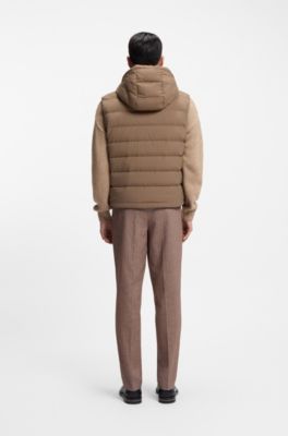 Gilet idrorepellente con cappuccio e imbottitura di piume, Marrone chiaro