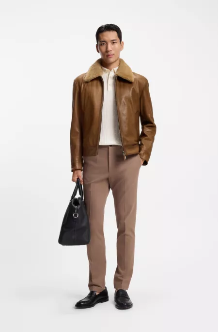 Padded nappa-leather jacket with detachable shearling collar