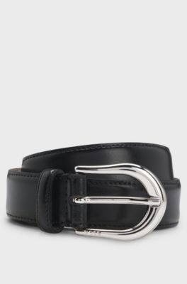 Italian-leather belt with rounded buckle, Black