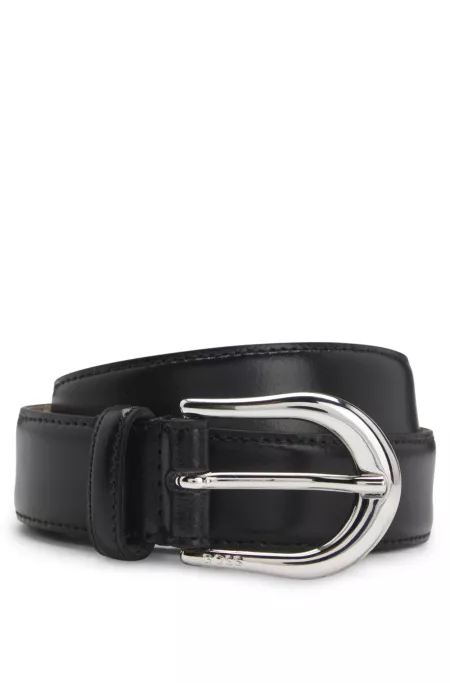 Italian-leather belt with rounded buckle