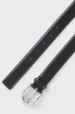 Italian-leather belt with rounded buckle, Black