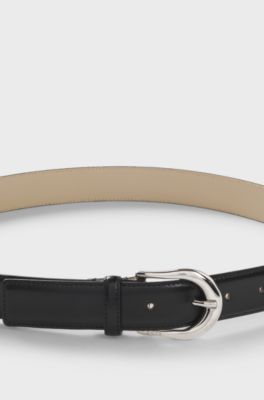 Italian-leather belt with rounded buckle, Black
