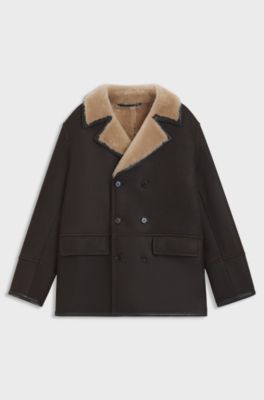 Regular-fit jacket in Italian shearling leather, Dark Brown