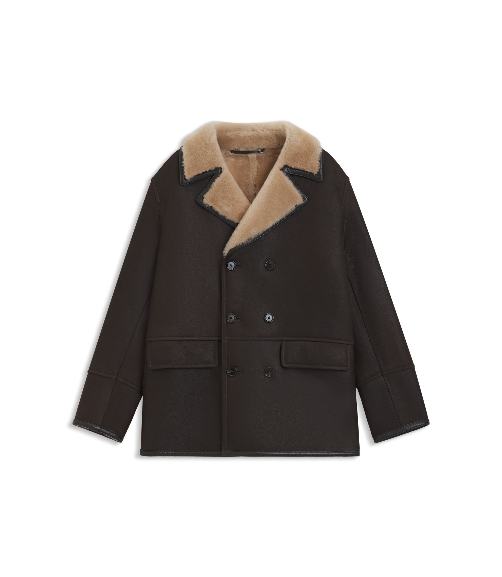 BOSS - Regular-fit jacket in Italian shearling leather - Dark Brown