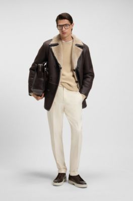 Regular-fit jacket in Italian shearling leather, Dark Brown