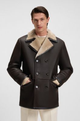 Regular-fit jacket in Italian shearling leather, Dark Brown